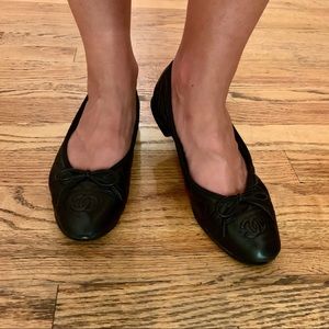 CHANEL Leather Quilted Ballet Flats